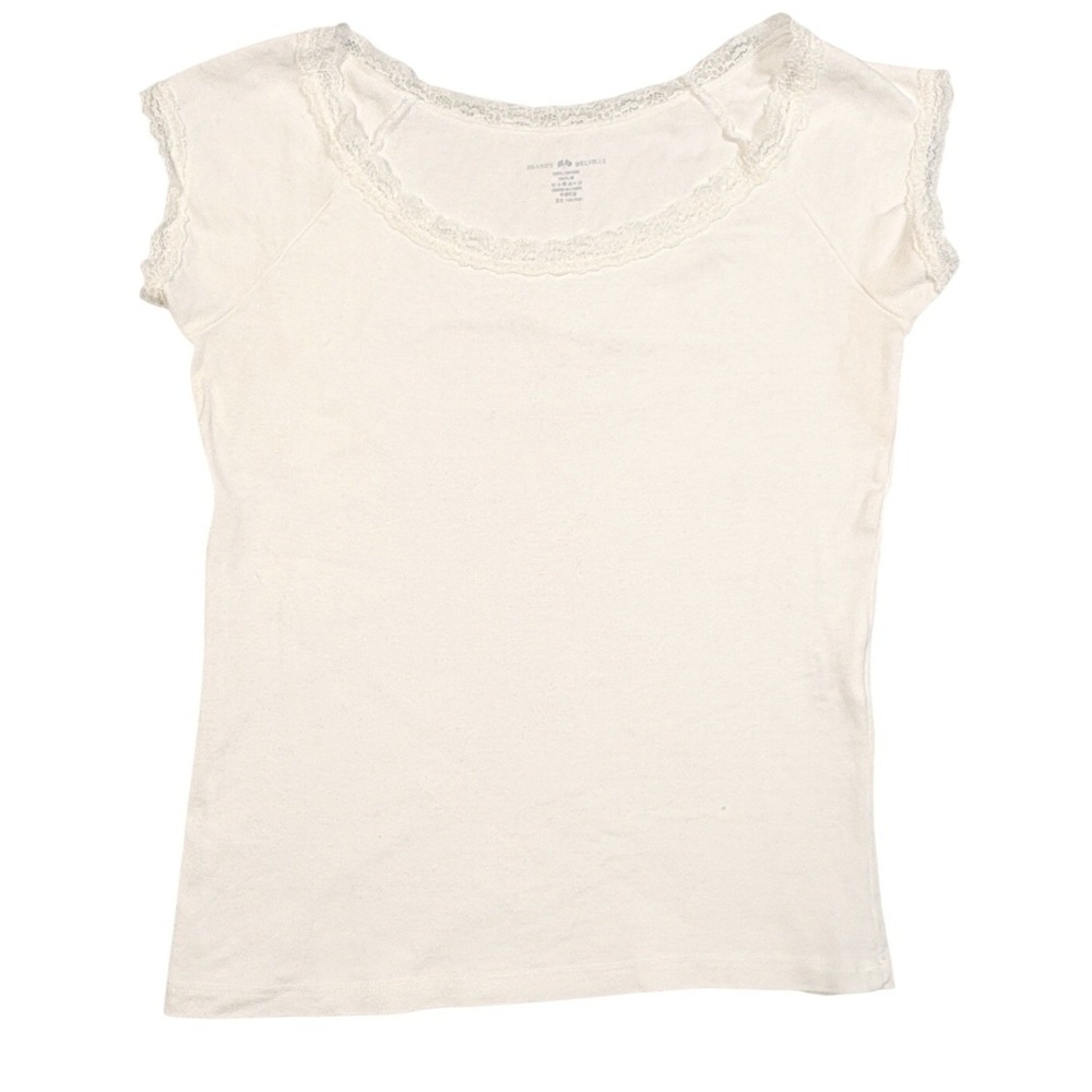 Brandy Melville White Lace Trim Cotton Cap Sleeve Top MH707N-Z166